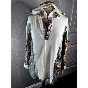 POL Oversized Thermal Top with Floral /Plaid Print Clover Green Multi size S NWT